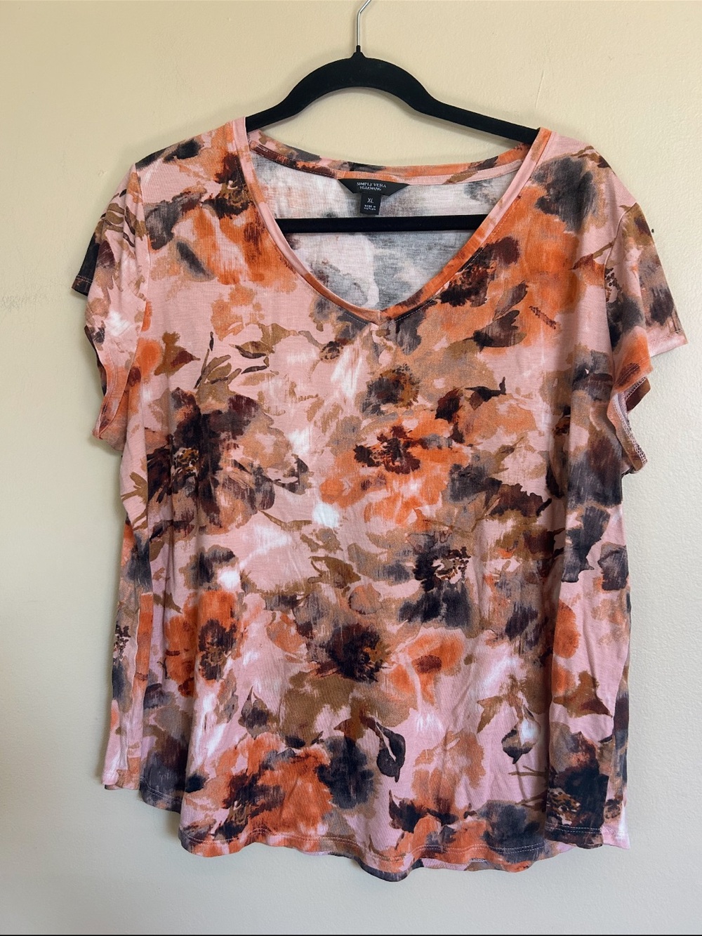 Simply Vera Vera Wang Floral V-Neck Top – XL